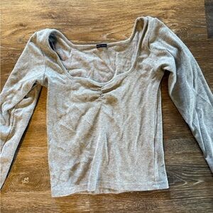 Brandy Melville Light Gray Long Sleeve Low Cut Top